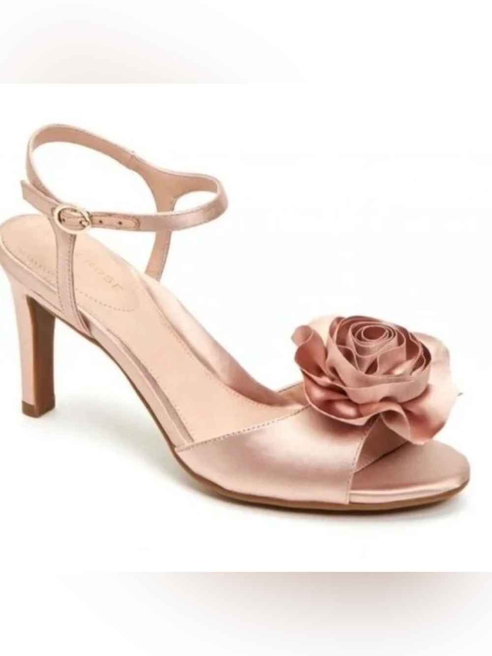 Taryn Rose Rose Gold Satin Open-Toe Sandal with Rosette